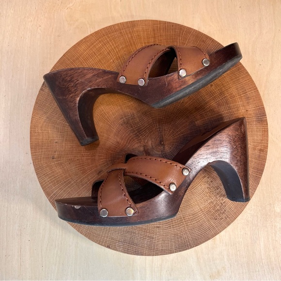 *NXP | "Twiggy" Vintage Made in Brazil Wooden Heeled Leather Straps Sandals 6.5 - Picture 8 of 16